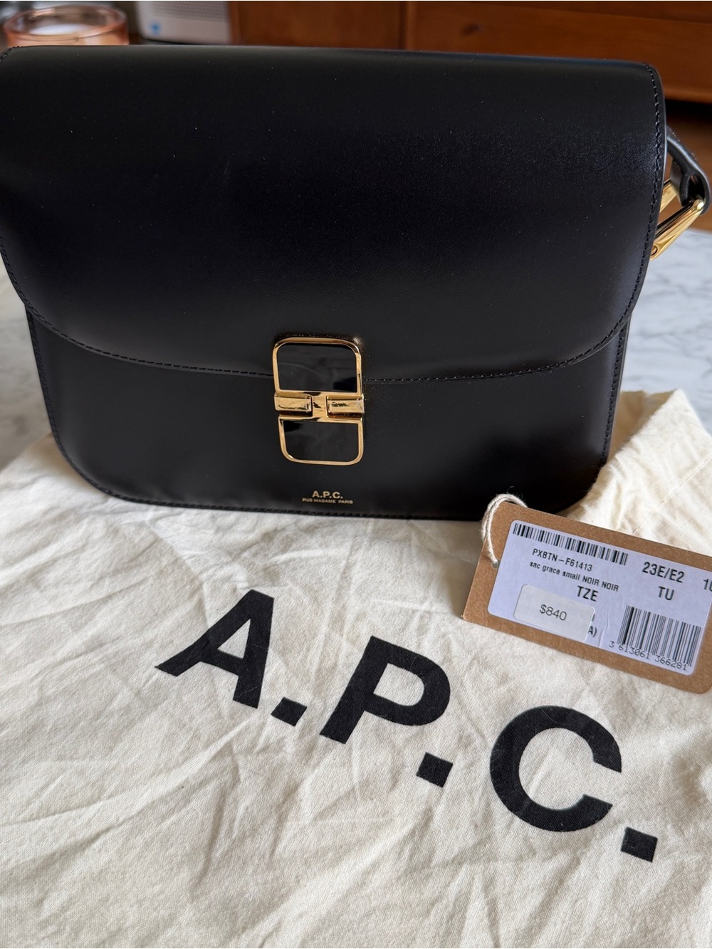 A.P.C. Grace Small Leather Shoulder Bag with Gold Hardware